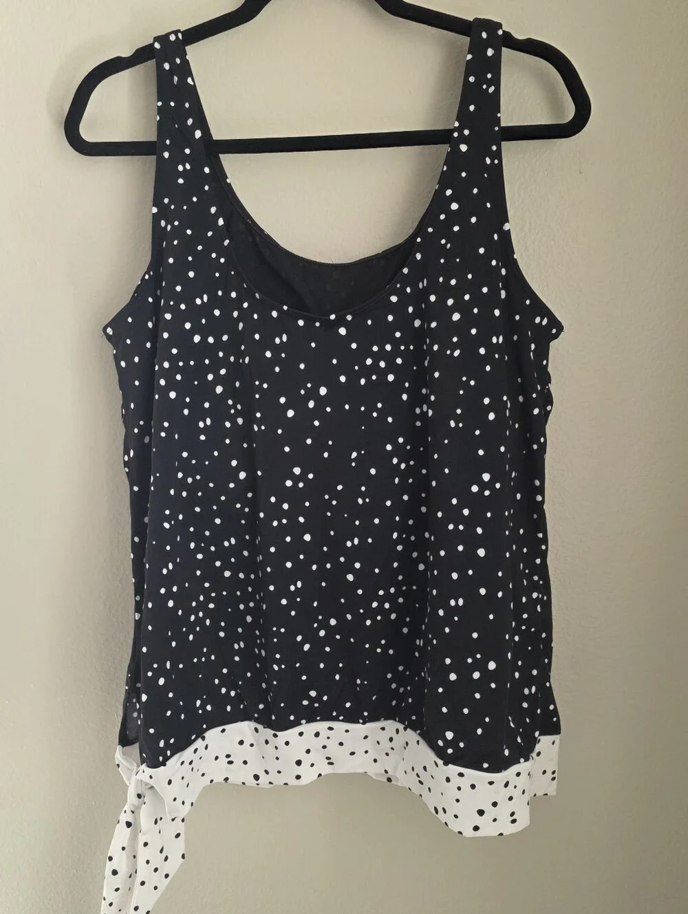 Swimsuits For All Women's Side Tie Blouson Tankini Top Polka Dot 16 NWOT